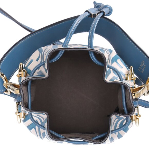 FENDI Mini Mon Tresor Zucca FF Shoulder Bag 8BS010 Cream Blue Leather - Picture 9 of 10